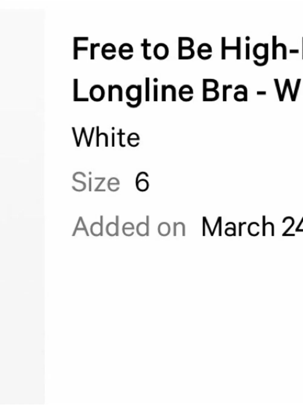 Lululemon Free To Be Bra Wild High Neck Long Line *Light Support, A/B Cup White